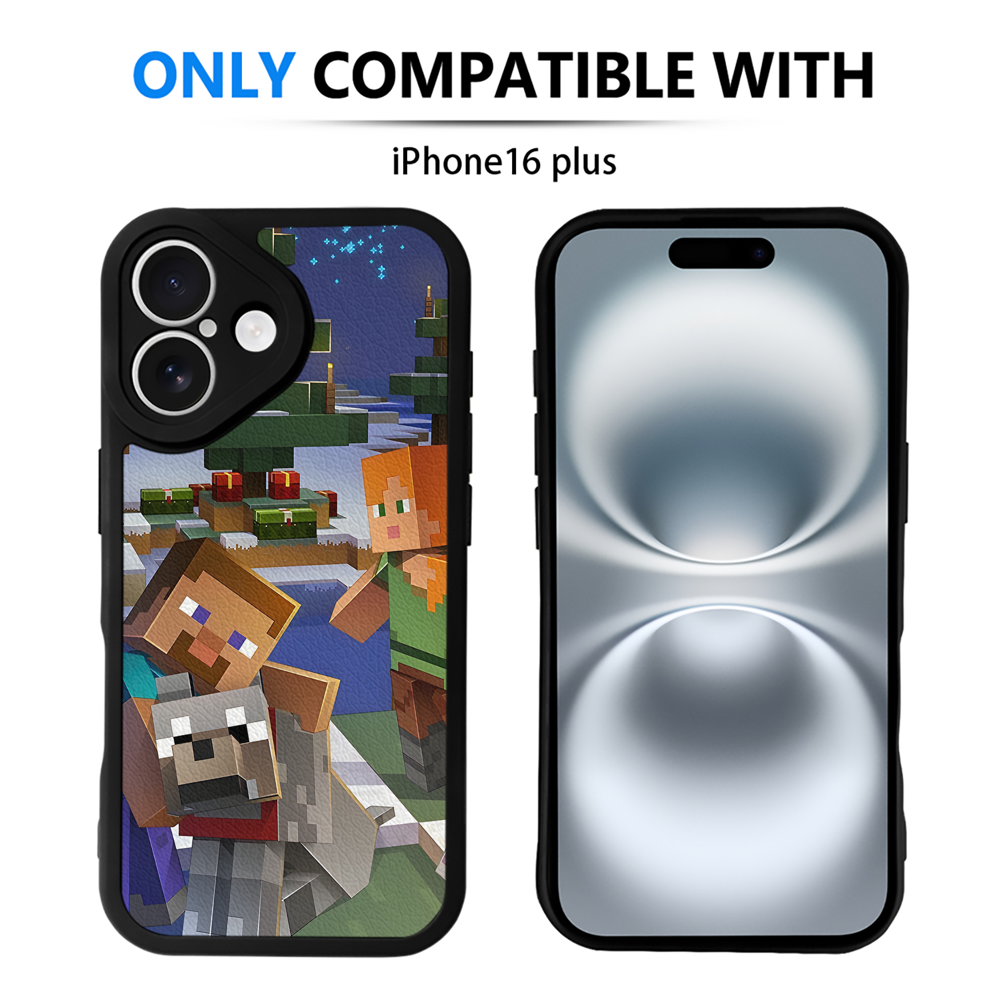 （画像用） マインクラフト ブロックの世界 Minecraft MC Block world 【iPhone 16シリーズ対応】シリコンスマホケース（レザー調） 材質：シリコン